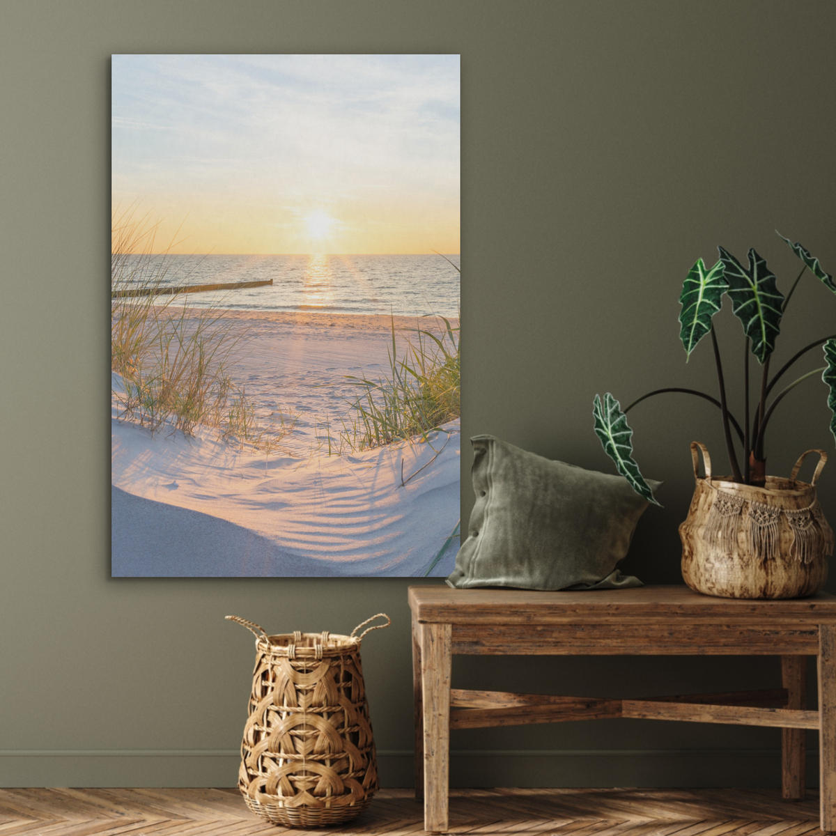 AKUSTIKPANEEL Strand - Sonne - Düne - Gras - Sand - Horizont 70x100 cm - Hellblau, Textil (70/0.9/100cm) - MuchoWow
