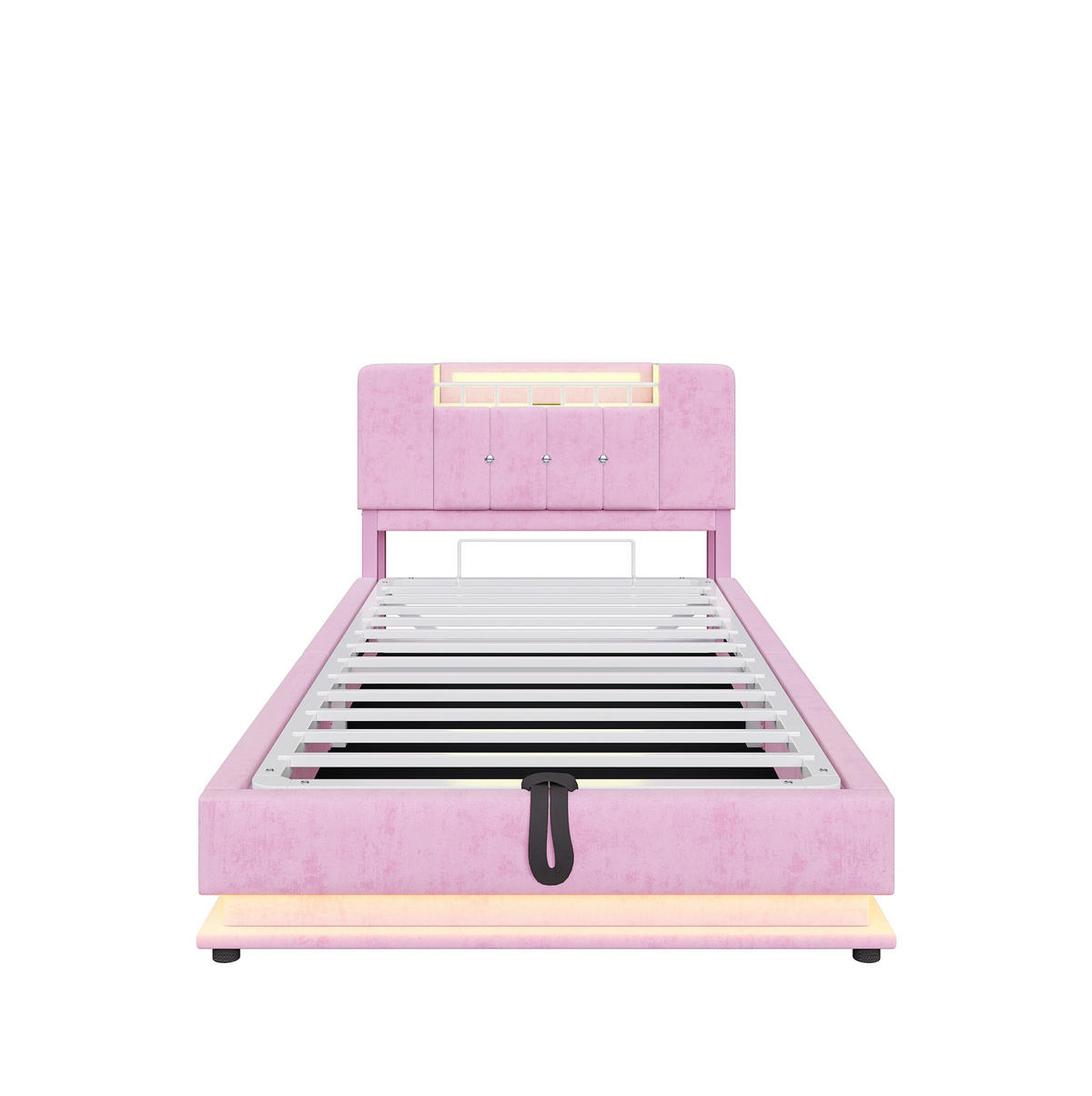 KINDERBETT Polsterbett 90/200 cm aus Samt mit LED-Beleuchtung und Stauraum Rosa - Rosa, Textil (90/200cm) - Modenvie