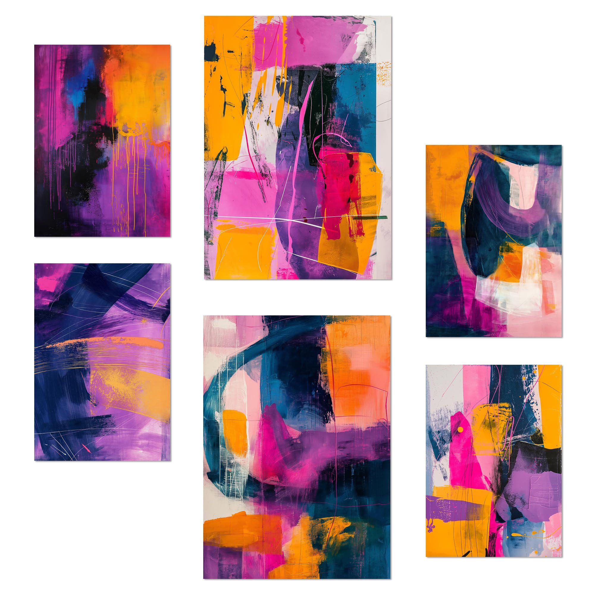 POSTER Set Mit 6 Forme Astratte Di Colore Blu Fucsia Puro A3 & A4 Rahmenlos - Klar, Papier (29/3cm) - Nacnic