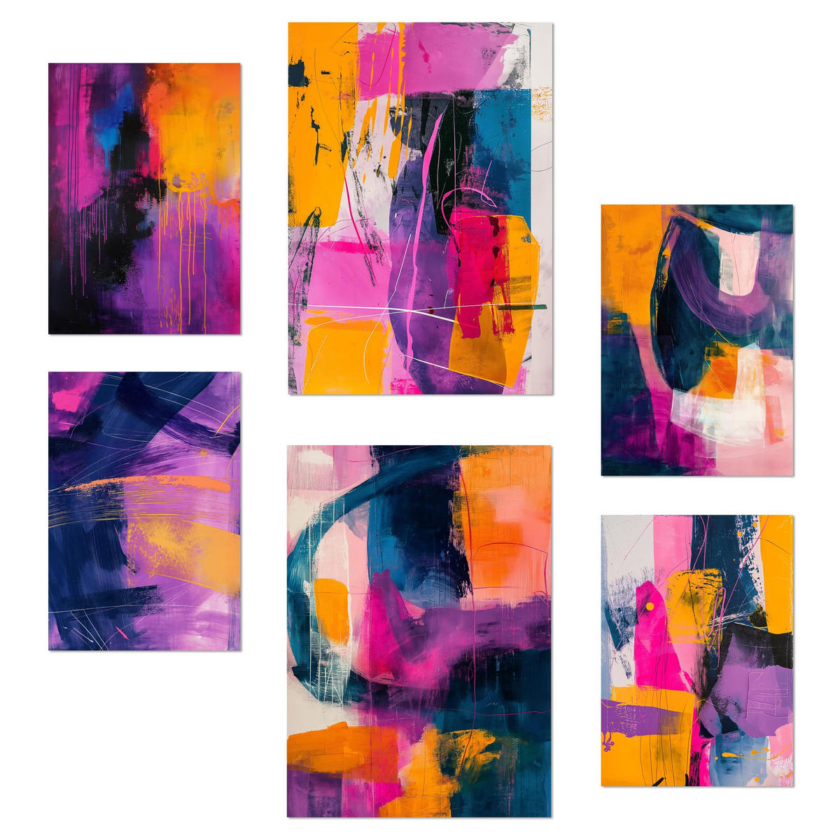 POSTER Set Mit 6 Forme Astratte Di Colore Blu Fucsia Puro A3 & A4 Rahmenlos - Klar, Papier (29/3cm) - Nacnic