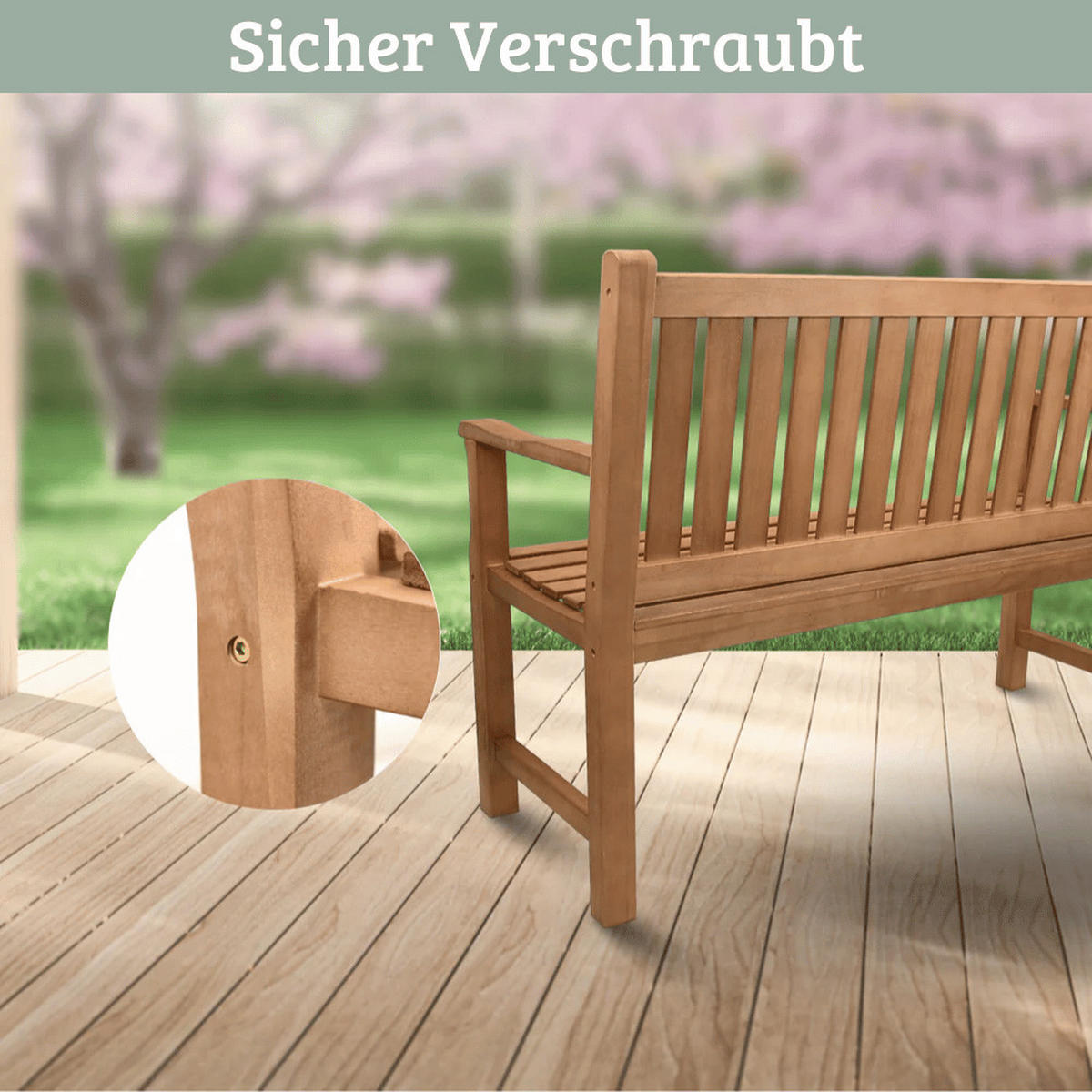 GARTENBANK Holz 3-4 Sitzer EGON Wetterfest 150cm Parkbank - Braun, Holz (150/92/52cm) - DELUKE