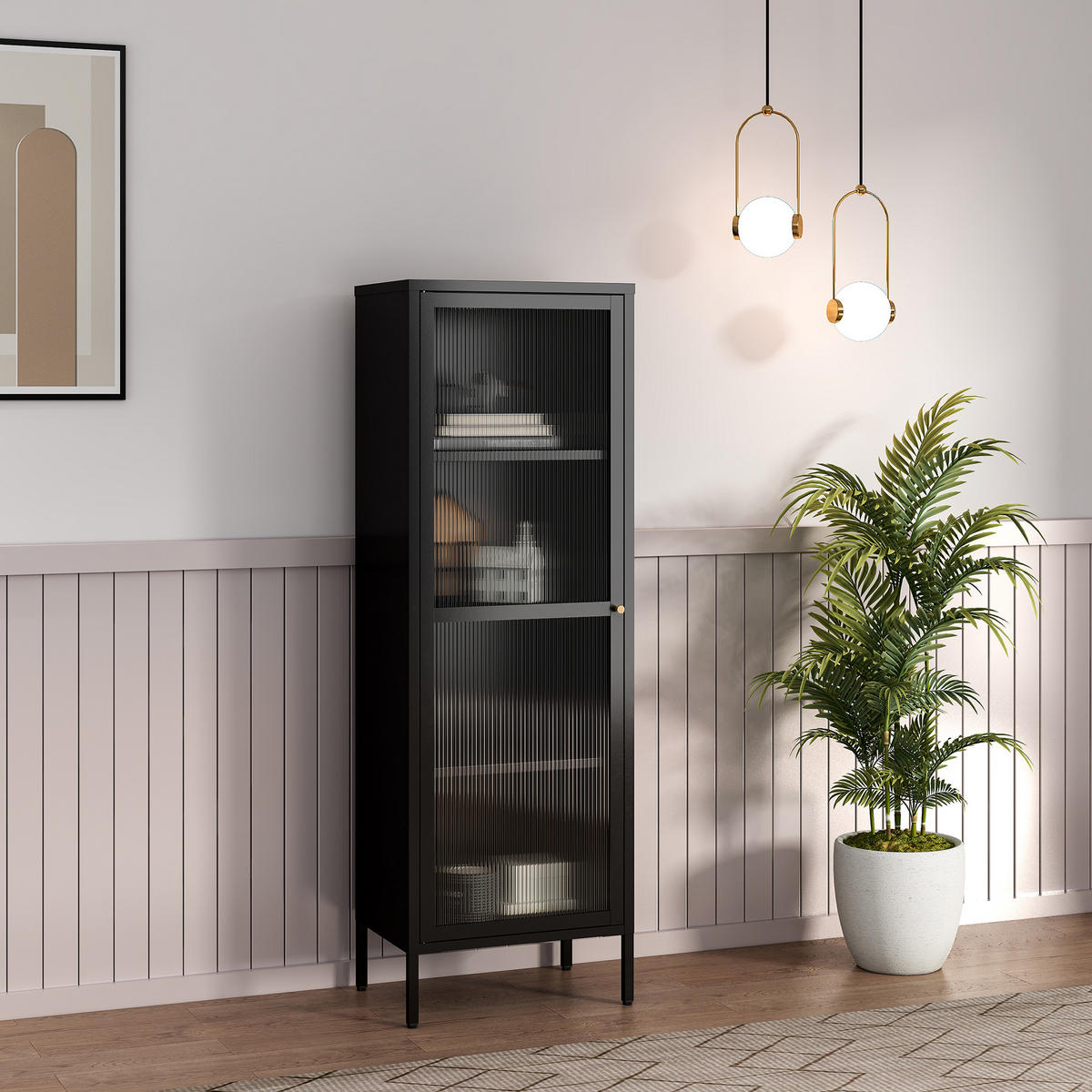 VITRINENSCHRANK Säkylä - Schwarz, Glas/Metall (50/150/35cm) - [en.casa]