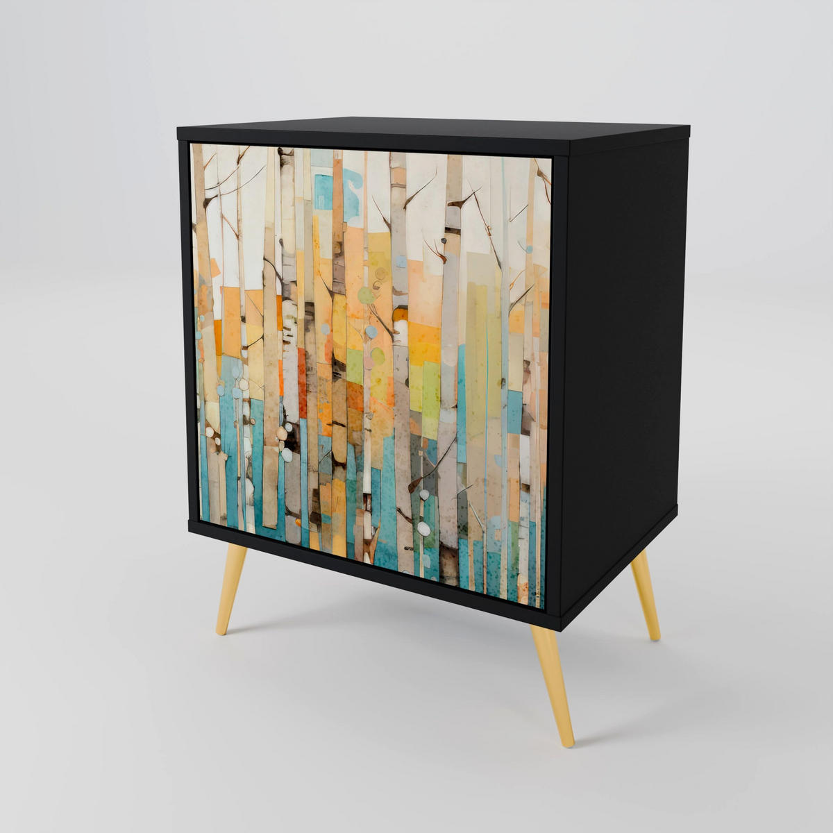 SIDEBOARD BIRCH KALEIDOSCOPE, Schwarz, 57,5x42x72,5 cm, Schwarze Metallfüße - Multicolor/Schwarz, Holzwerkstoff/Metall (57.5/72.5/42cm) - SpaceRebels