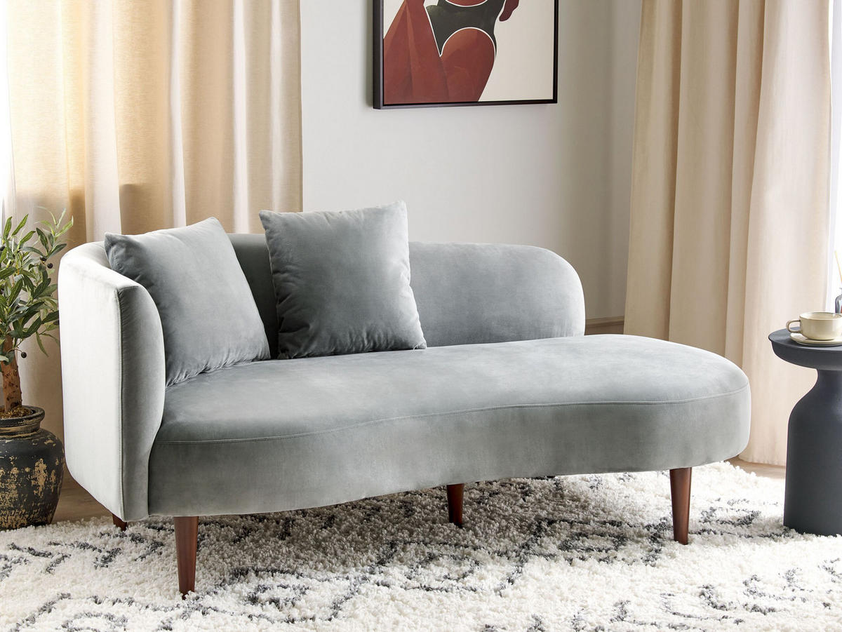 CHAISELONGUE Samtstoff hellgrau linksseitig Chaumont - Dunkelbraun/Grau, Textil (168/75/74cm) - Beliani