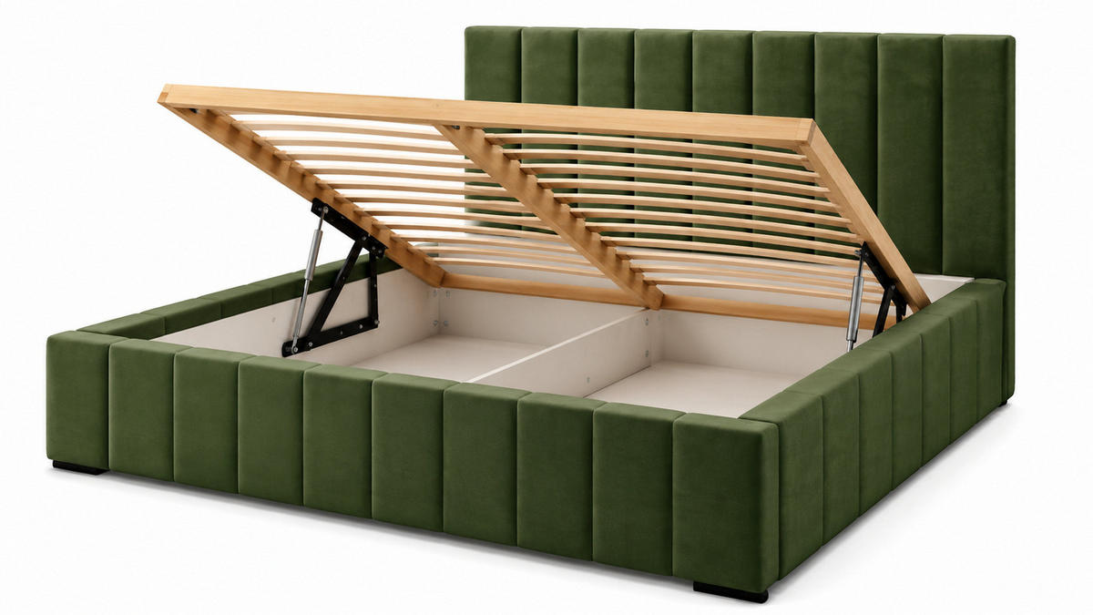 MARPUR Polsterbett NERO 180x200 cm mit Bettkasten und Lattenrost, Grün - Chromfarben/Grün, Holz/Holzwerkstoff (180/200cm) - Marpur
