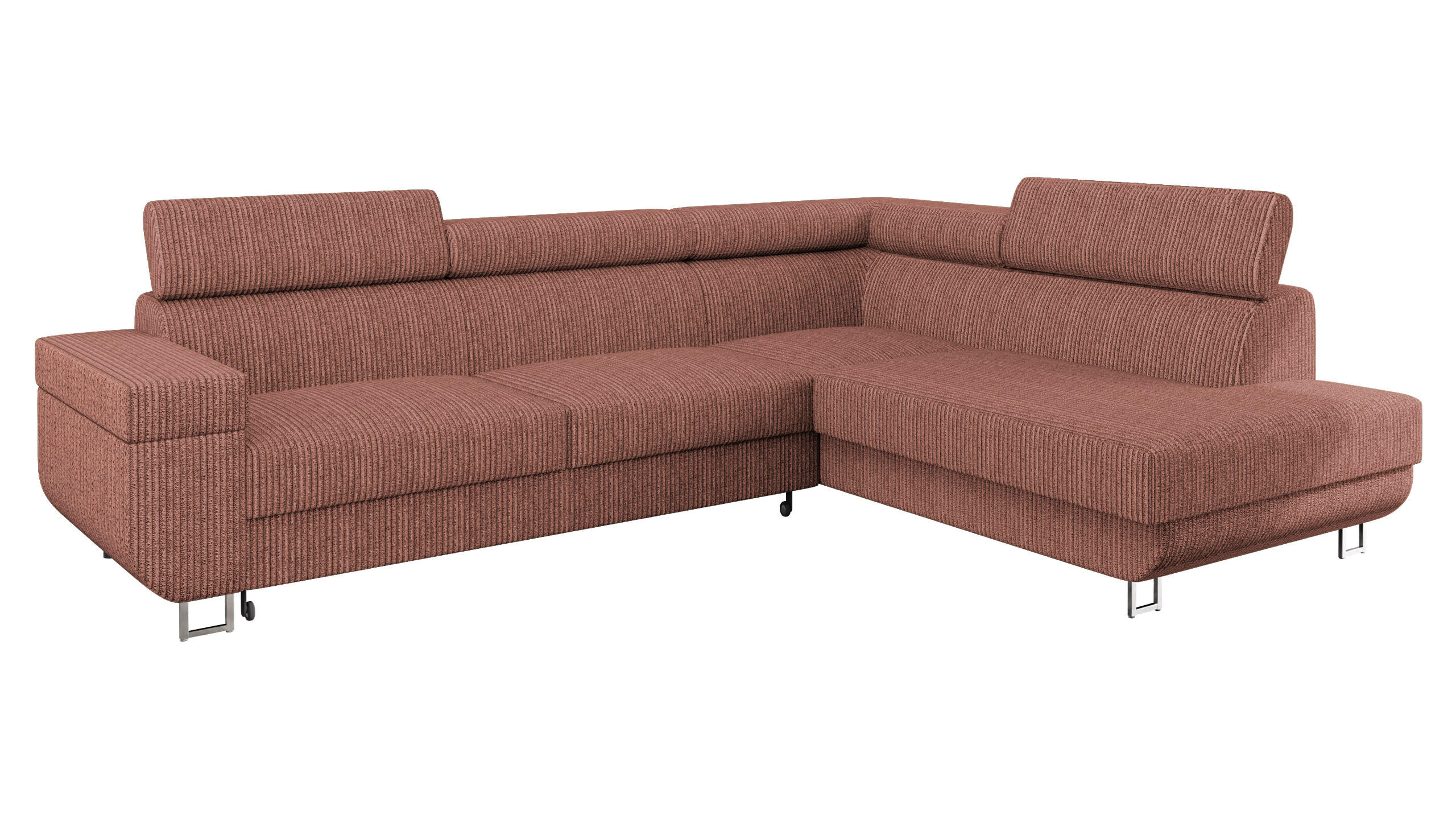 ECKSOFA Fonti Cord, Seite: Rechts - Rosa, Holz/Textil (253/188cm) - MIRJAN24