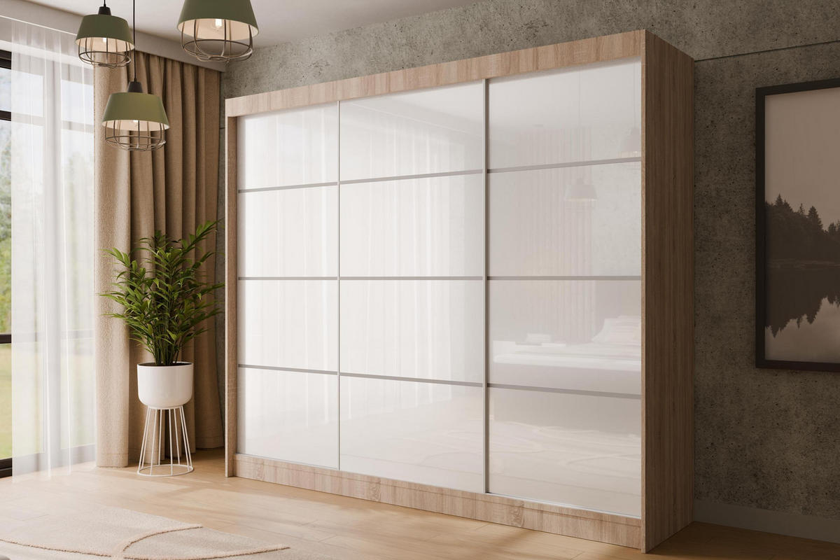 KLEIDERSCHRANK PEKA III - 250 cm - Sonoma Eiche|Weiß - Weiß/Sonoma Eiche, Holzwerkstoff (250/215/61cm) - ALTDECOR
