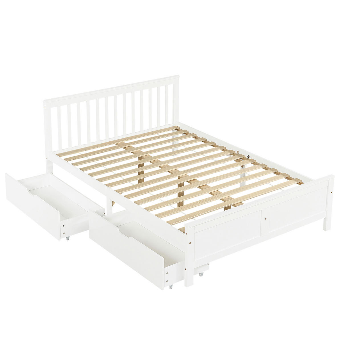 DOPPELBETT 140/200 cm mit 2 Schubladen und Massivholzrahmen, Weiß - Weiß, Holz (140/200cm) - Redom