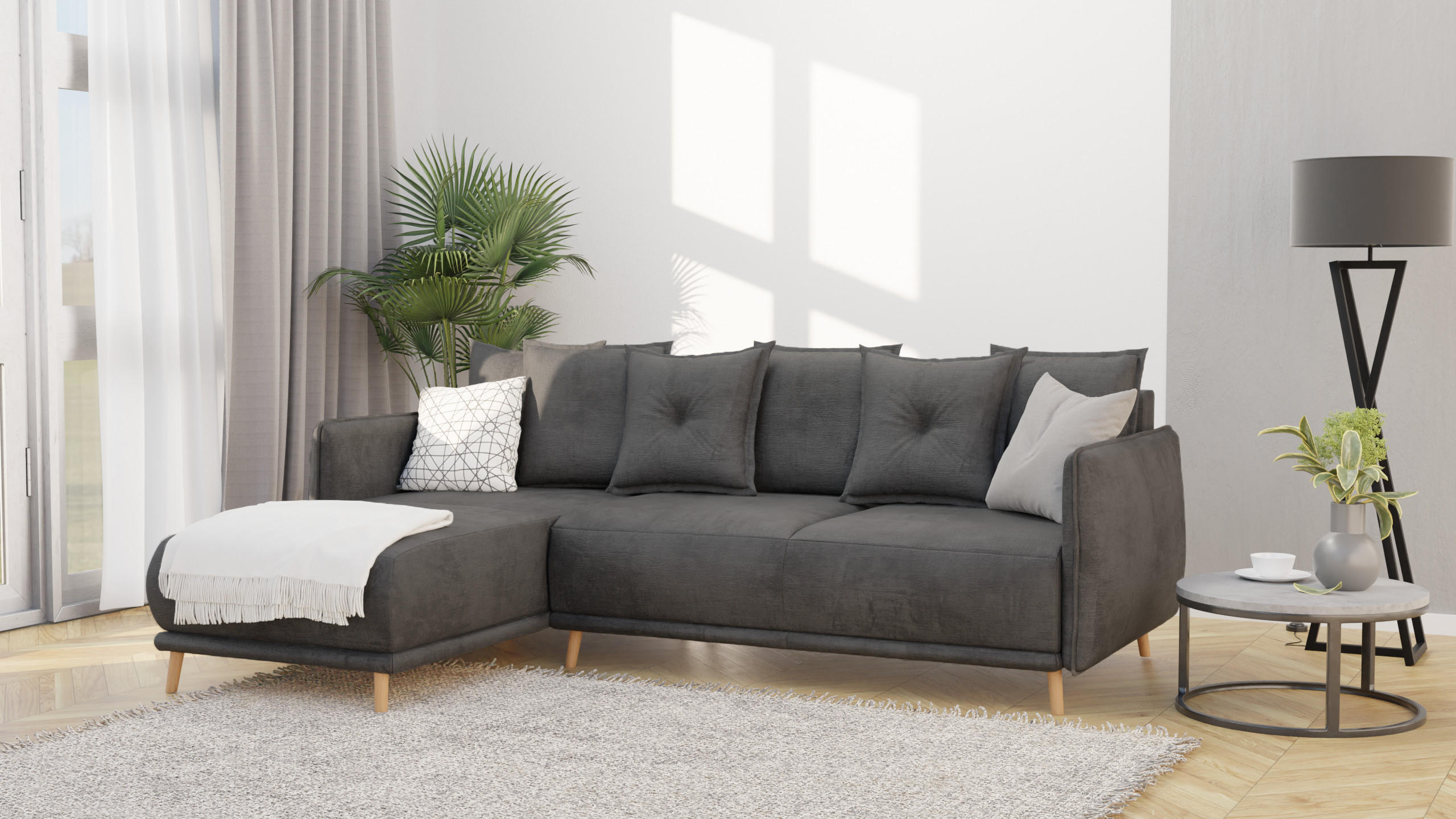ECKSOFA Chroma Graphit Luxusmicrofaser - Graphitfarben/Braun, Holz/Textil (238/170cm) - S-Style Möbel