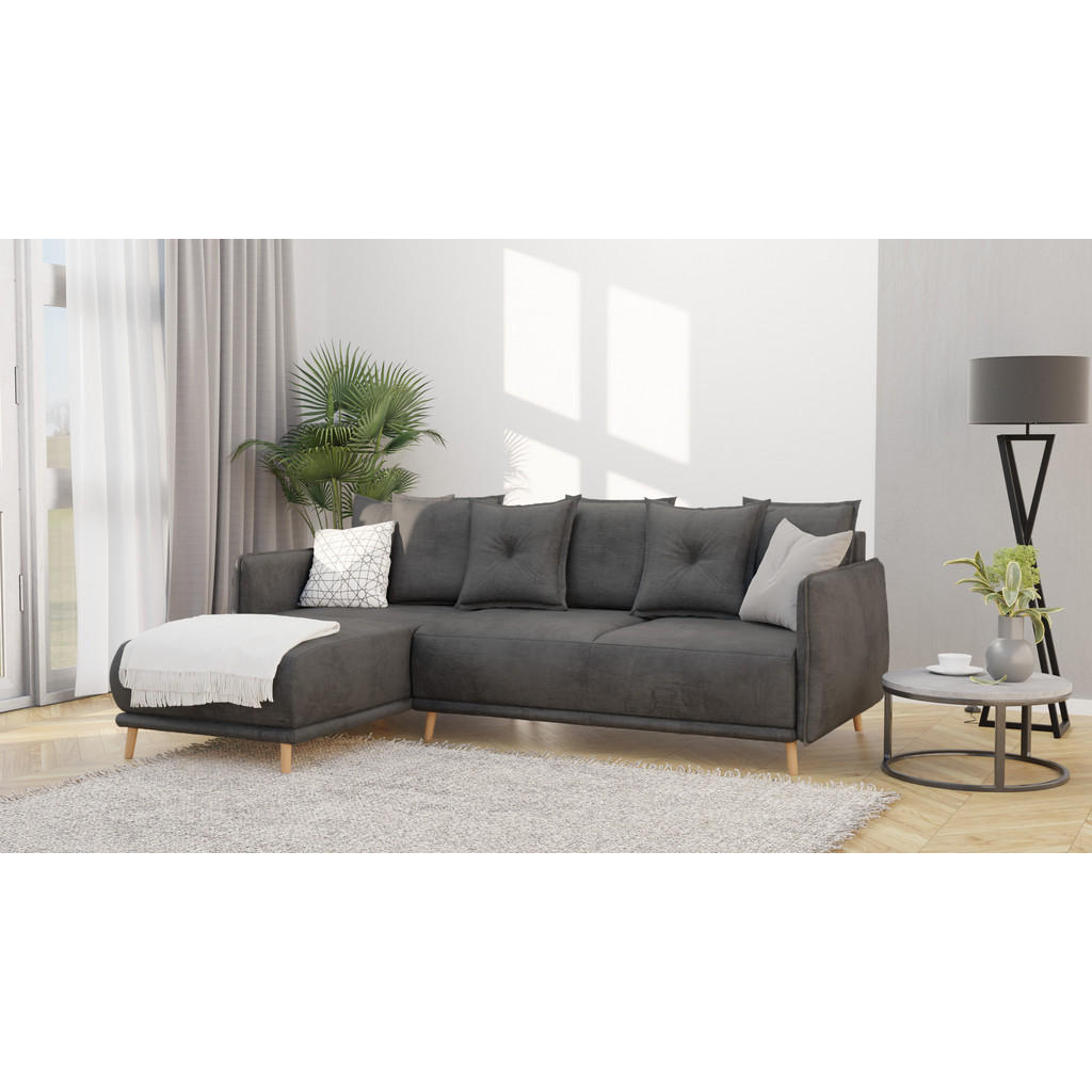 Thumbnail - S-Style Möbel Ecksofa, Graphit, Textil, Echtholz,Buche, Birke, 4-Sitzer, Füllung: Polyetherschaumkern, L-Form, Eckteil, ...