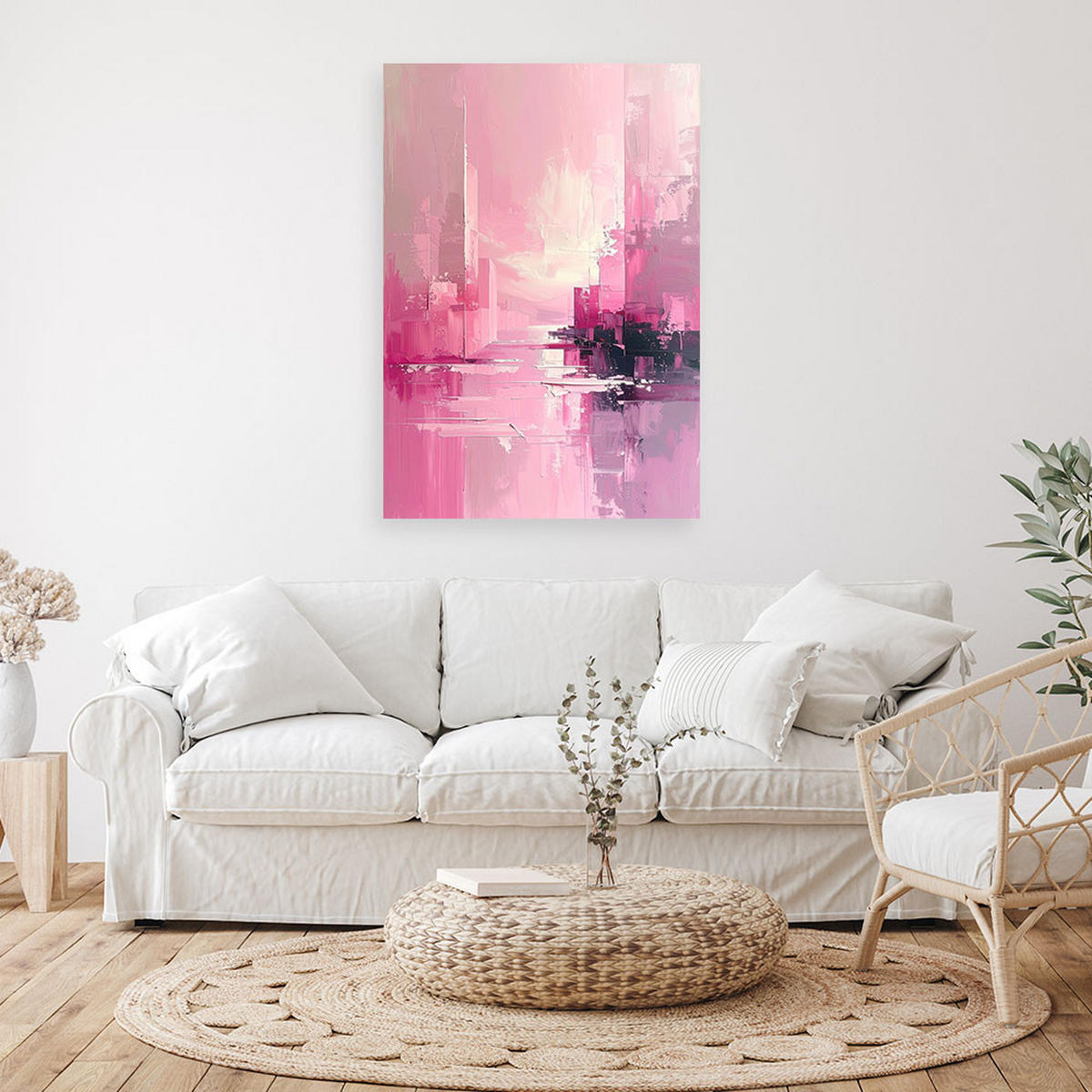 WANDBILD, Rosa Abstraktion mit sanftem Stadtlicht - Rosa, Textil (60/90cm) - Feeby