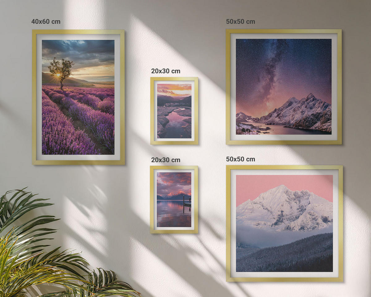 BILDER SET 5er Set - 50x50 cm & 20x30 cm & 40x60 cm Goldrahmen - Nachtstädte mit Neonlichtern - Goldfarben, Kunststoff (40/60cm) - TULUP