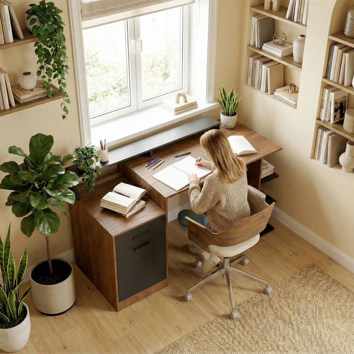 COMPUTERTISCH Spanplatte MDF Eiche - Eichefarben, Holzwerkstoff (140/60/82cm) - HOMCOM