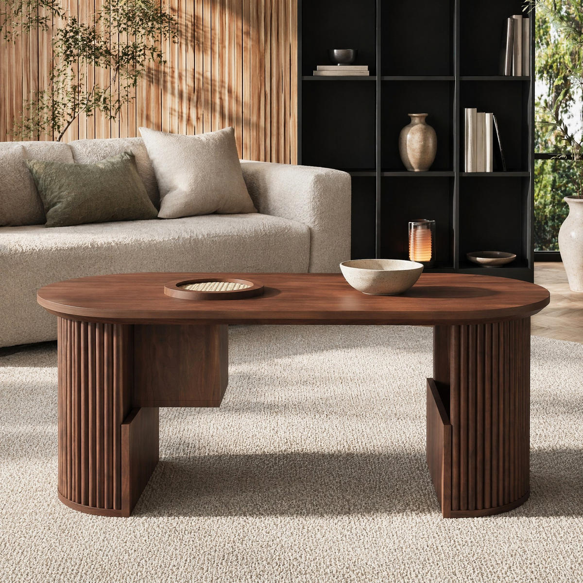 COUCHTISCH in Nussbaumfarben mit vertikaler Textur für stilvolle Einrichtung für Wohnzimmer, B105/T50/H46.5cm - Nussbaumfarben, Holzwerkstoff (50/105/46.5cm) - STILVORA