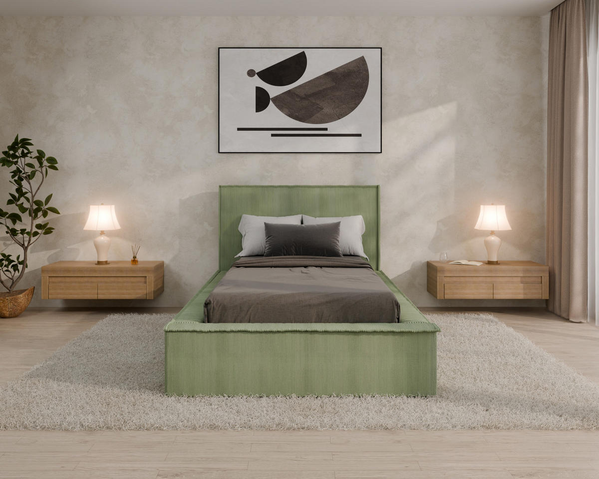 POLSTERBETT SANA 100x200cm Elegantes Polsterbett für modernen Wohnstil , ohne matratze, Grün - Grün, Holz (100/200cm) - Homesy