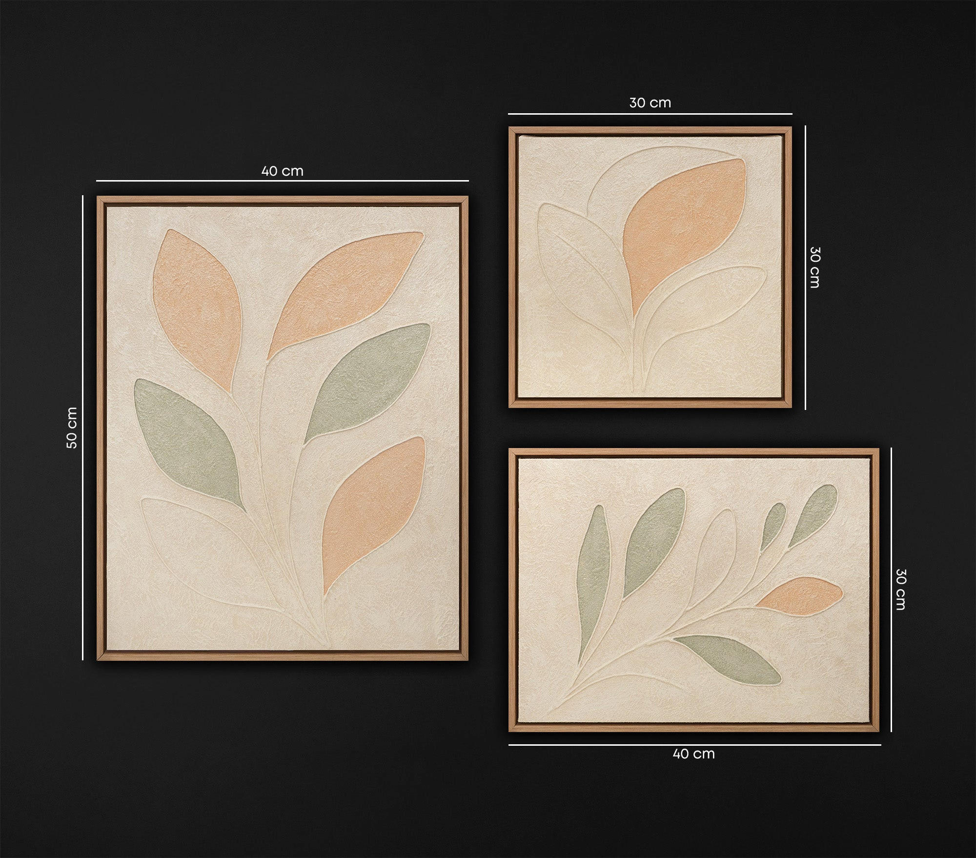 GEMÄLDE Zarter Garten Schattenfugenrahmen Eichefarben 3-teilig - Eichefarben, Holz (80/80cm) - YS-art gallery