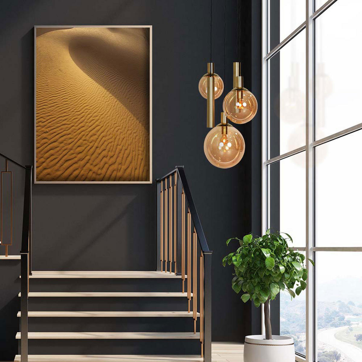 LED HÄNGELEUCHTE Bollique Messing Bernstein - Messingfarben, Glas (60/60/350cm)