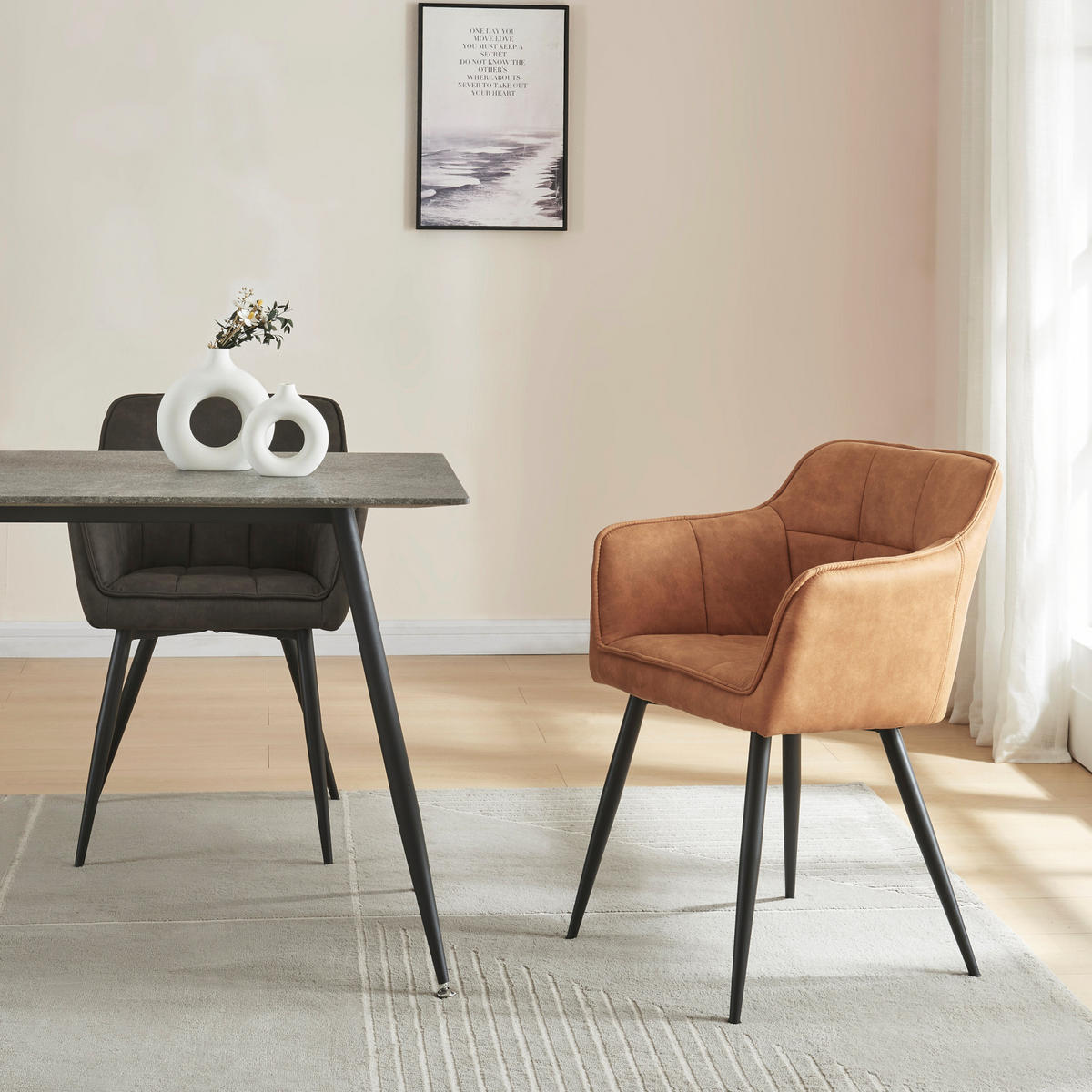 ARMLEHNSTUHL Birmingham - Schwarz/Braun, Textil/Metall (57/81/53cm) - [en.casa]