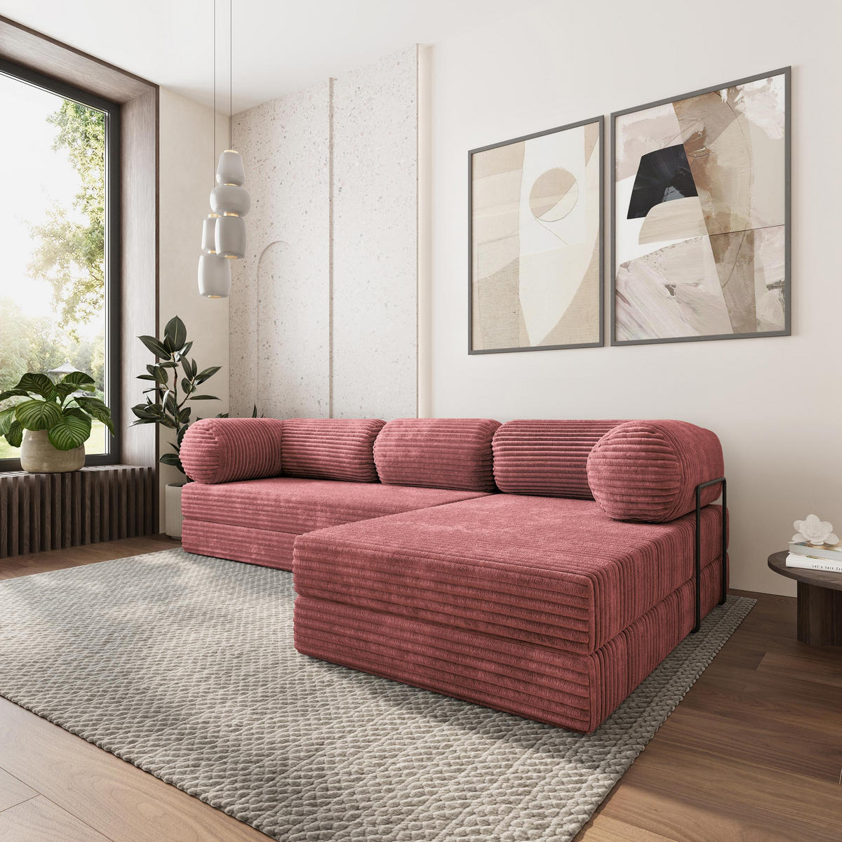 ROHOVÁ SEDAČKA ETERA modulární Boneless pohovka s funkcí spaní, starorůžová TILIA 62 - růžová, textil (270/160cm) - MASSENO