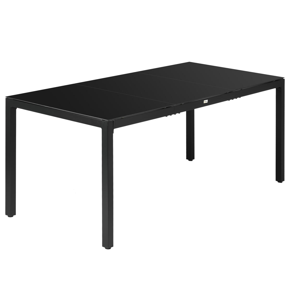 GARTENTISCH DE-14084 rechteckig 180x80 cm, gehärtetes Glas Schwarz - Schwarz, Metall (180/80/72cm) - ComfortXL