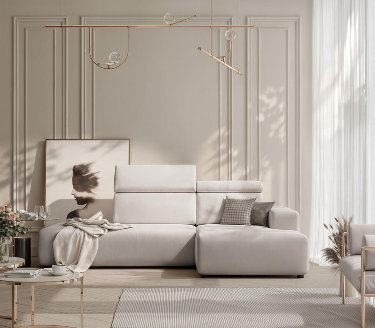 ECKSOFA RICO Rechts, Stoff Hellgrau - Hellgrau, Textil (260/186cm) - Idohome
