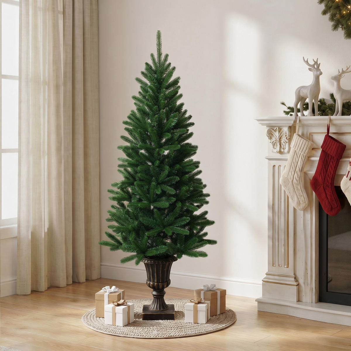 KÜNSTLICHER Weihnachtsbaum 155 cm mit Pflanzkübel in Bronze-Optik - Grün, Kunststoff (155cm) - Hometopia