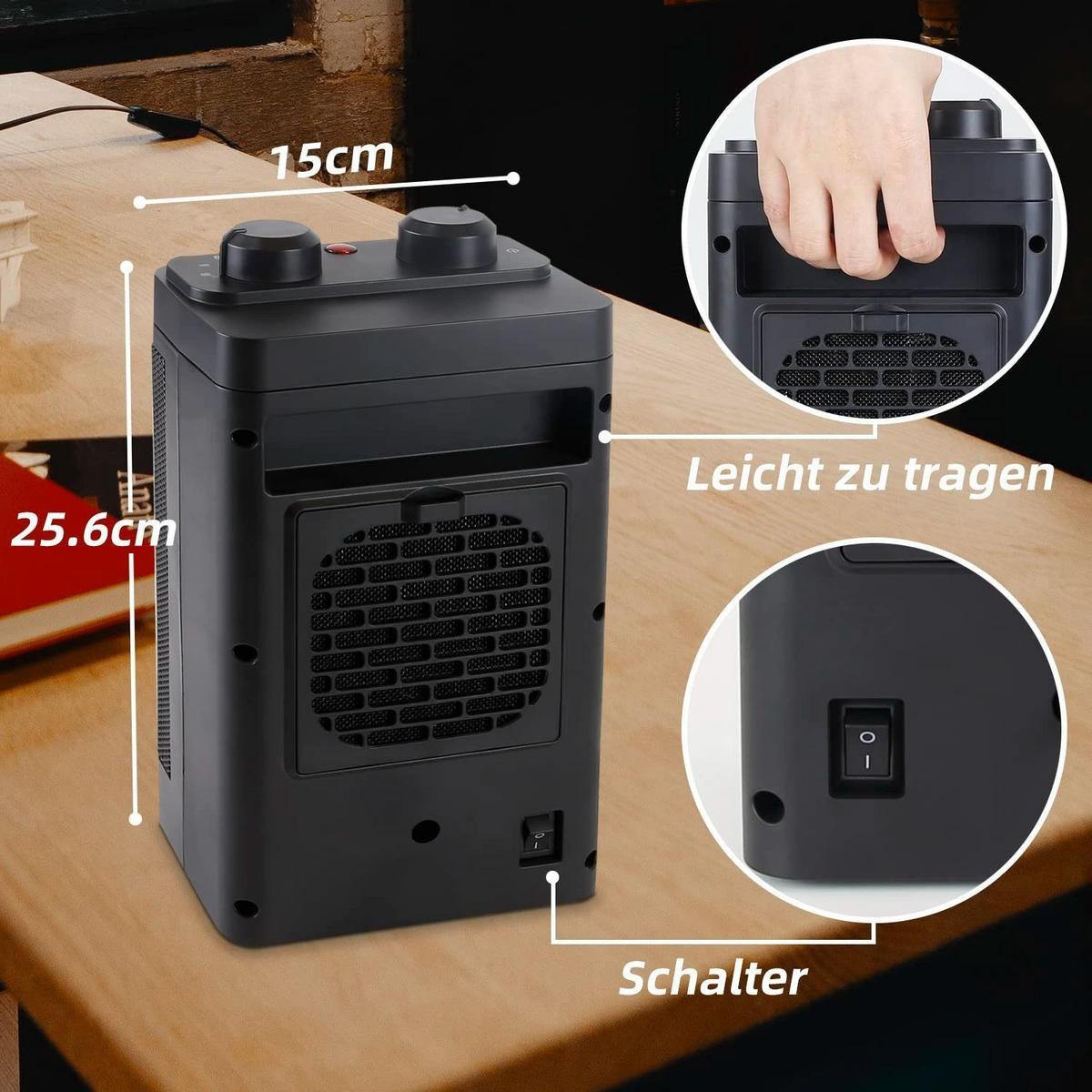 HEIZUNGSLÜFTER Wärmeaura - Schwarz, Kunststoff (10/25.6/15cm) - Nettlife