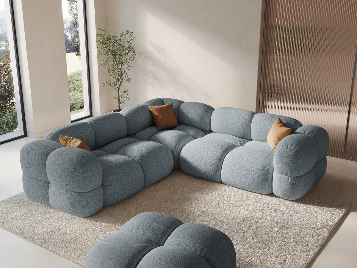 WENDBARES-ECKSOFA Loretto aus strukturiertem Stoff pastellblau 4 Sitzplätze - Pastellblau, Textil (250/250cm) - Cosmopolitan Design