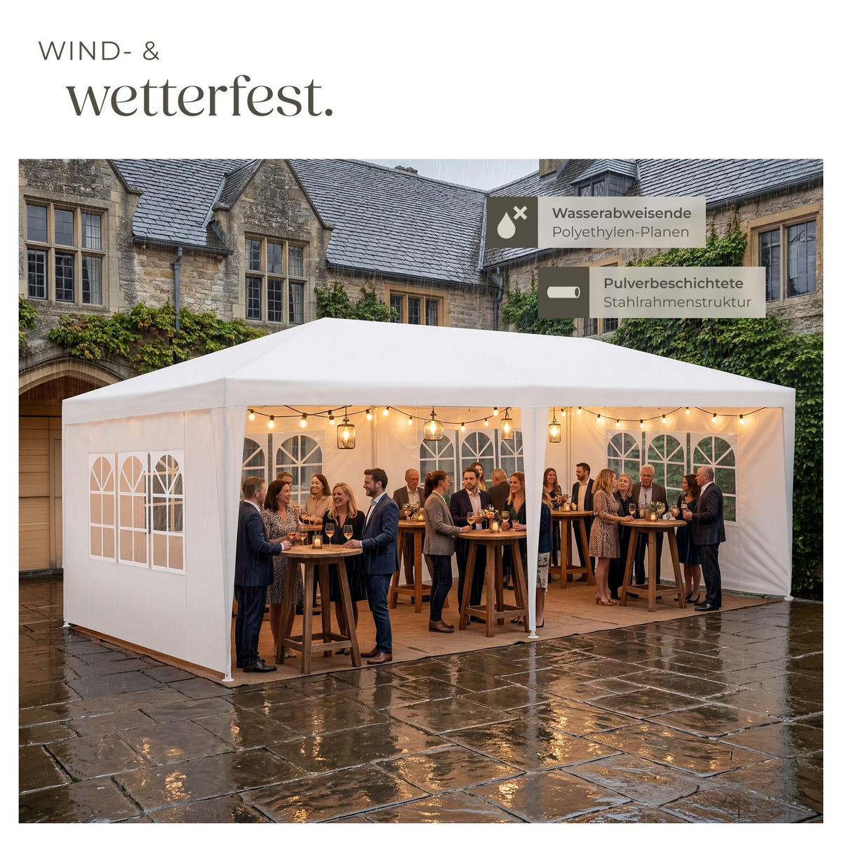 PAVILLON Novara, wasserdicht, weiß - Weiß, Kunststoff (300/250/600cm) - tectake