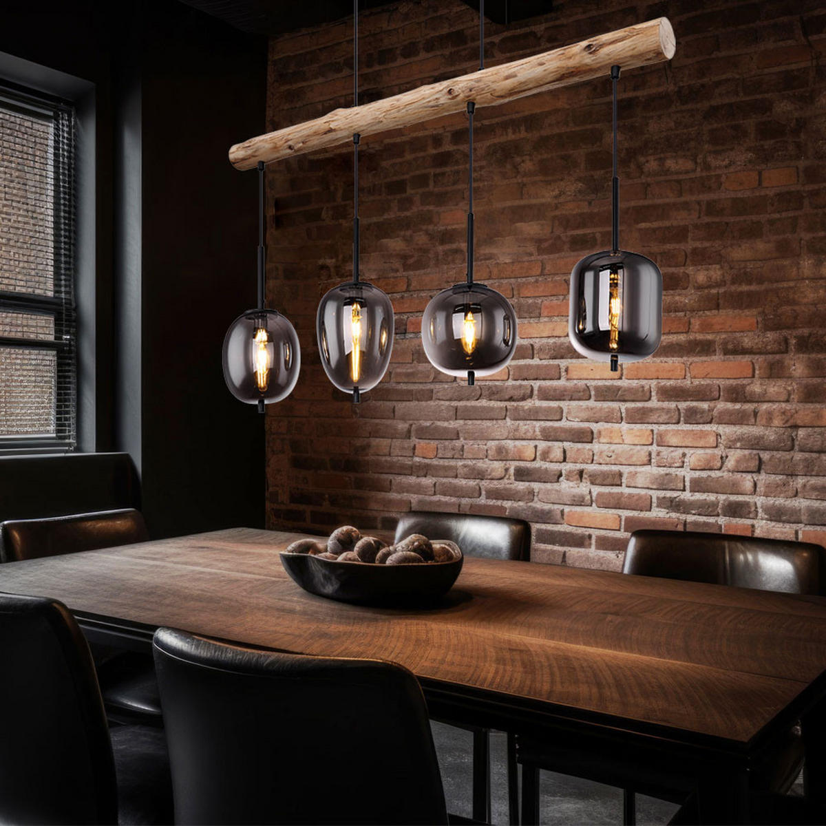 HÄNGELEUCHTE Metall Glas Braun Holzoptik - Braun, Holz (100/18.5/130cm)