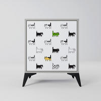 SIDEBOARD CATS COMPILATION, Grau, 57,5x42x70,5 cm, Schwarze Metall-Sternfüße - Multicolor/Schwarz, Holzwerkstoff/Metall (57.5/70.5/42cm) - SpaceRebels