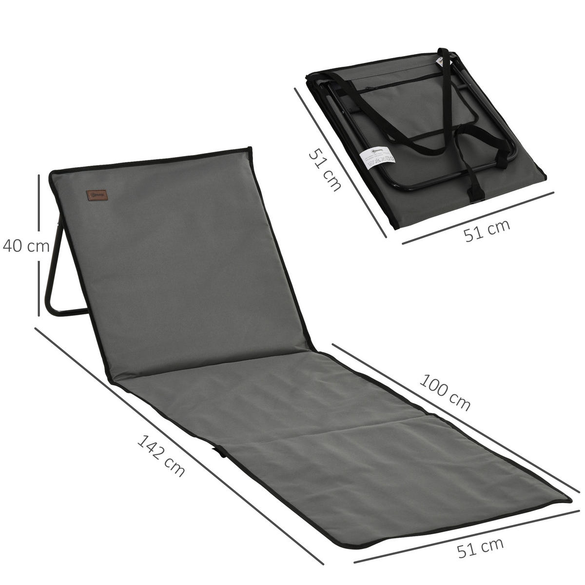 STRANDLIEGE, klappbar, verstellbare Rücklehne, Tragegurt, weiche Polsterung, Stahlrahmen, Grau, 142x51x40cm - Grau, Metall (142/40/51cm)