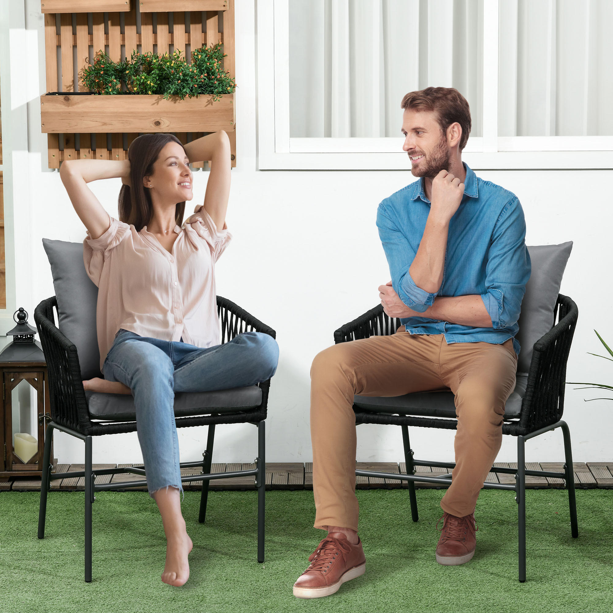 Thumbnail - Outsunny Gartenstühle, Schwarz, Metall, 60x71x57 cm, Gartenmöbel, Gartenstühle, Gartenstühle