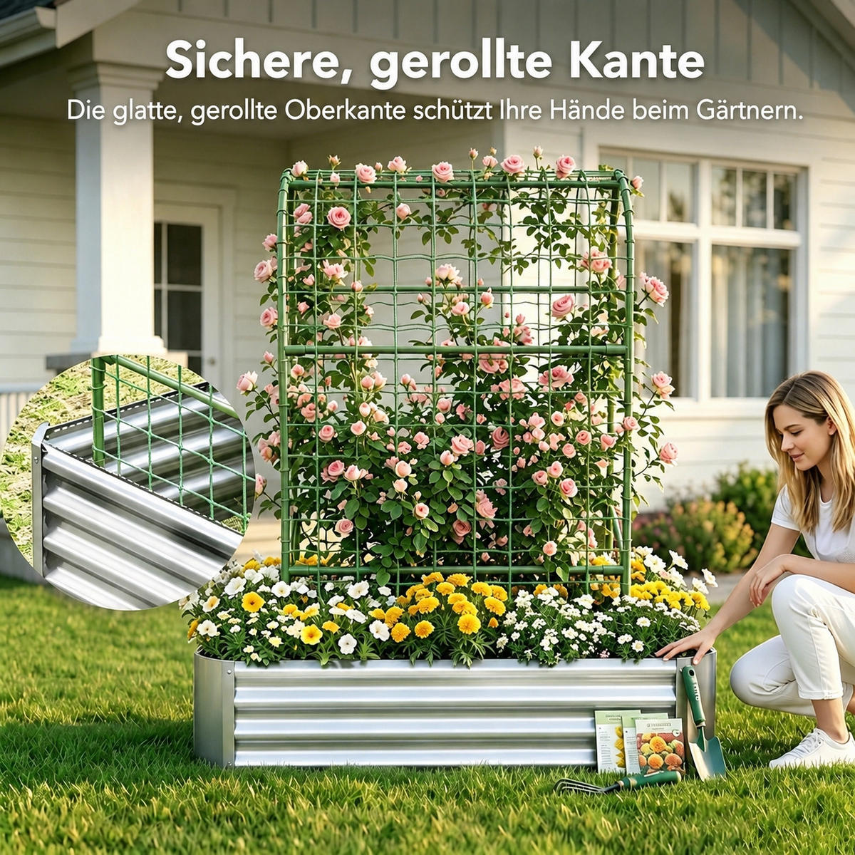 HOCHBEET 120/60/150 cm Silber Metall mit Gitter - Silberfarben, Metall (60/150/120cm) - Oxeza