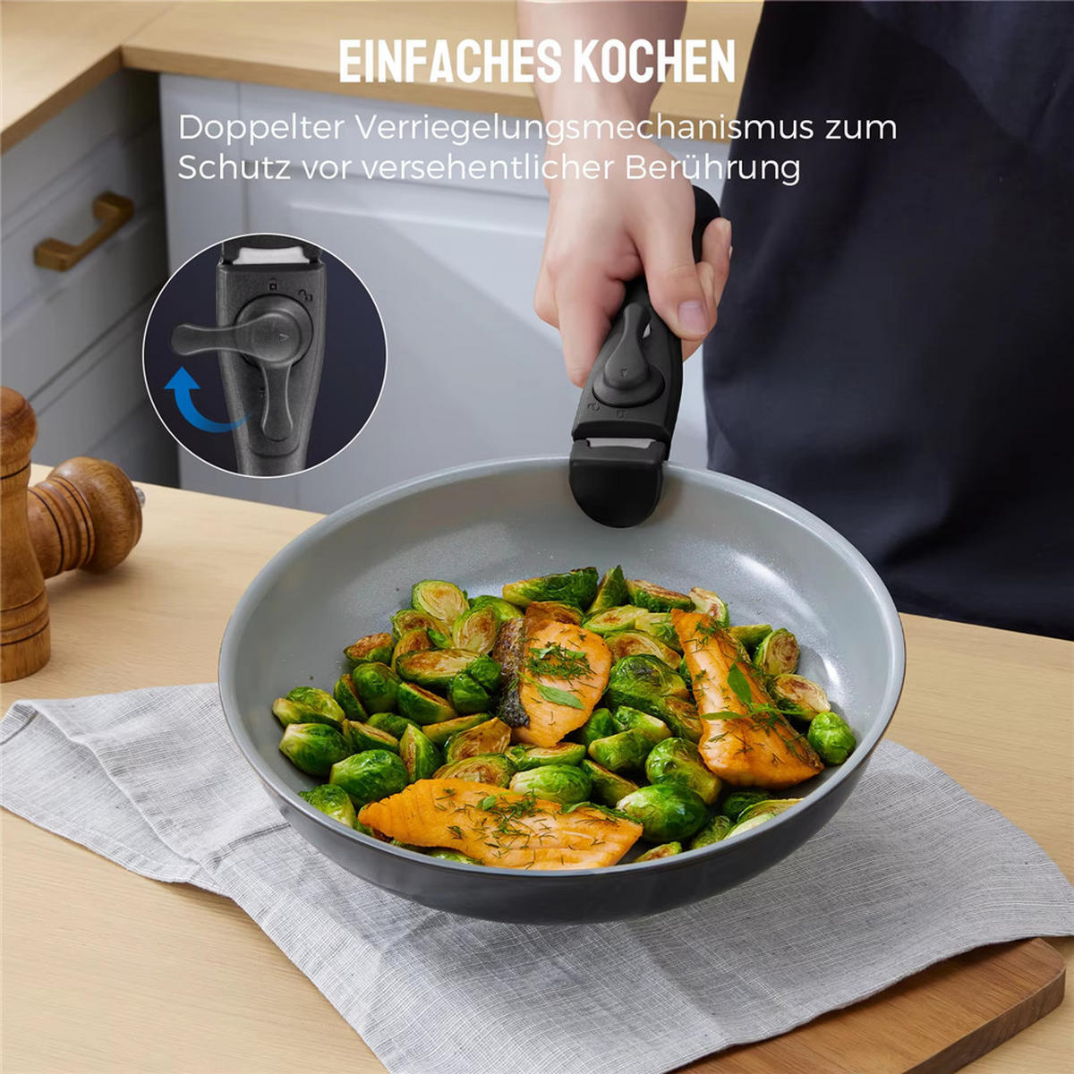 PFANNENSET Abnehmbarer Griff Keramik Induktion Antihaft - Schwarz, Keramik - Kaket