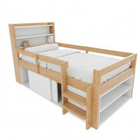 HOCHBETT 90/200 cm in Natur mit Ablageflächen, Staufächern, Schiebetüren, LED und USB - Naturfarben, Holzwerkstoff - STILVORA