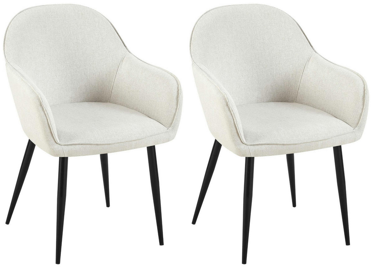 WOHNZIMMERSTUHL 2er Set Stoff creme - Creme/Schwarz, Textil/Metall (60/84/60cm) - CLP