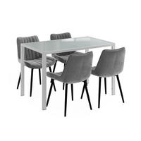 JÍDELNÍ STŮL SESTAVA Grand, Bílá, 120 x 70 cm se 4 židlemi (šedé) - bílá, sklo (120/74.5/70cm) - Vicco
