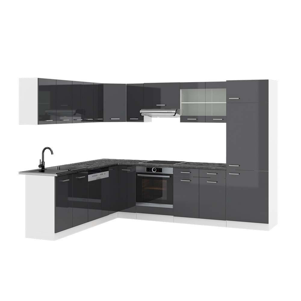ECKKÜCHE R-Line, Anthrazit Hochglanz/Weiß, 287 x 227 cm, AP Anthrazit - Schwarz Hochglanz/Weiß, Holzwerkstoff (287/206.8/60cm) - Vicco