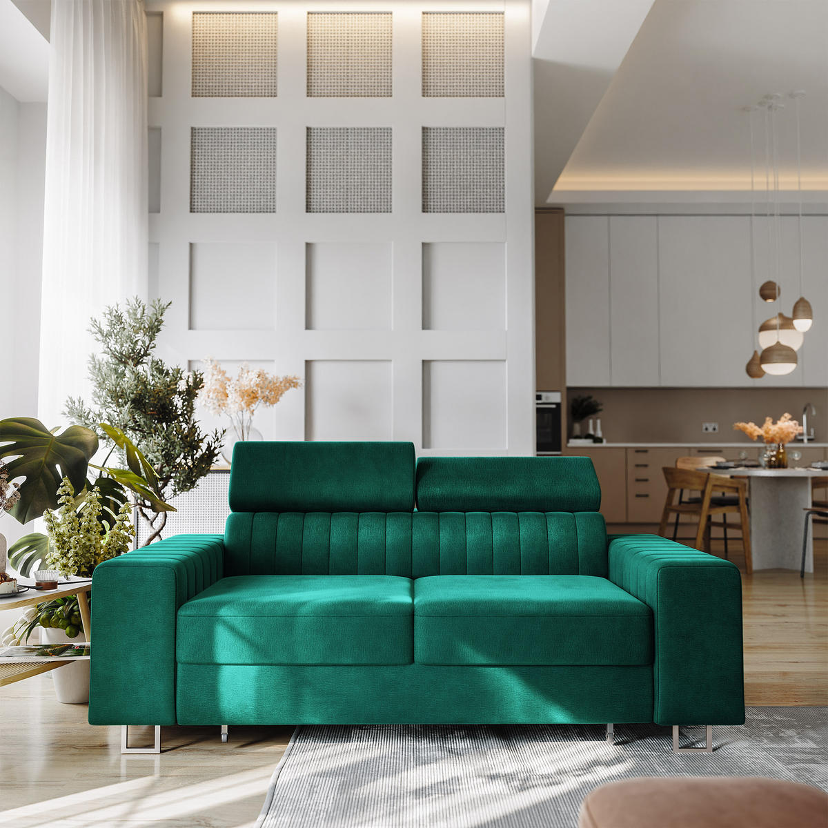BETTSOFA SOLAN Grün Velours-Stoff mit Schlaffunktion - Grün, Holz/Textil (194/88/90cm) - MASSENO
