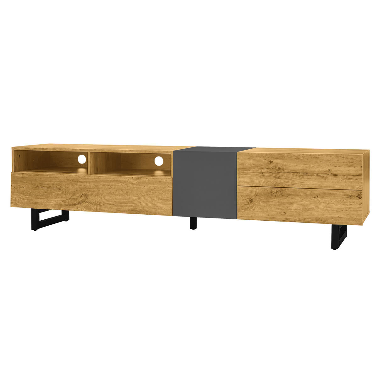 NÍZKÁ komoda z dřevodekoru a kovu, 170/36,5/42 cm, přírodní/tmavě šedá - přírodní, kompozitní dřevo (170/42/36.5cm) - BEAOK