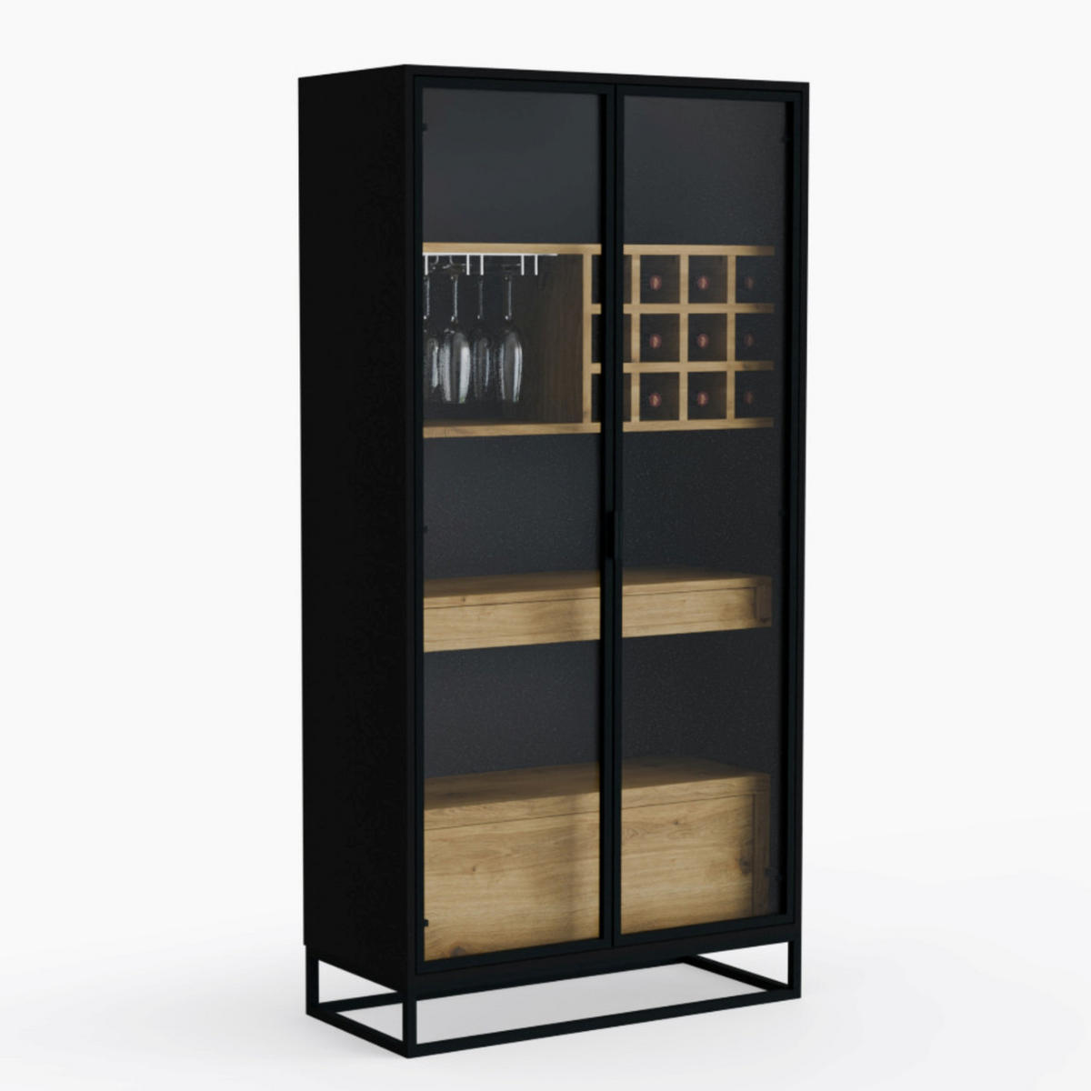SPIRITUOSENSCHRANK aus Eiche Bar NEMIR I - Eichefarben, Holz (100/200/45cm) - Rawood Furniture