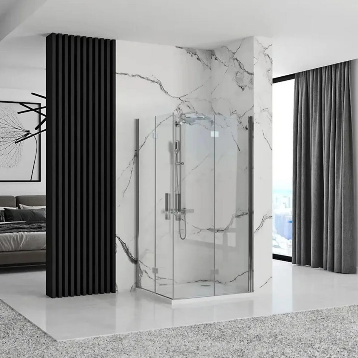 DUSCHKABINE Rea Molier Chrome Double 90x90 - Chromfarben, Glas (90/90/190cm) - REA