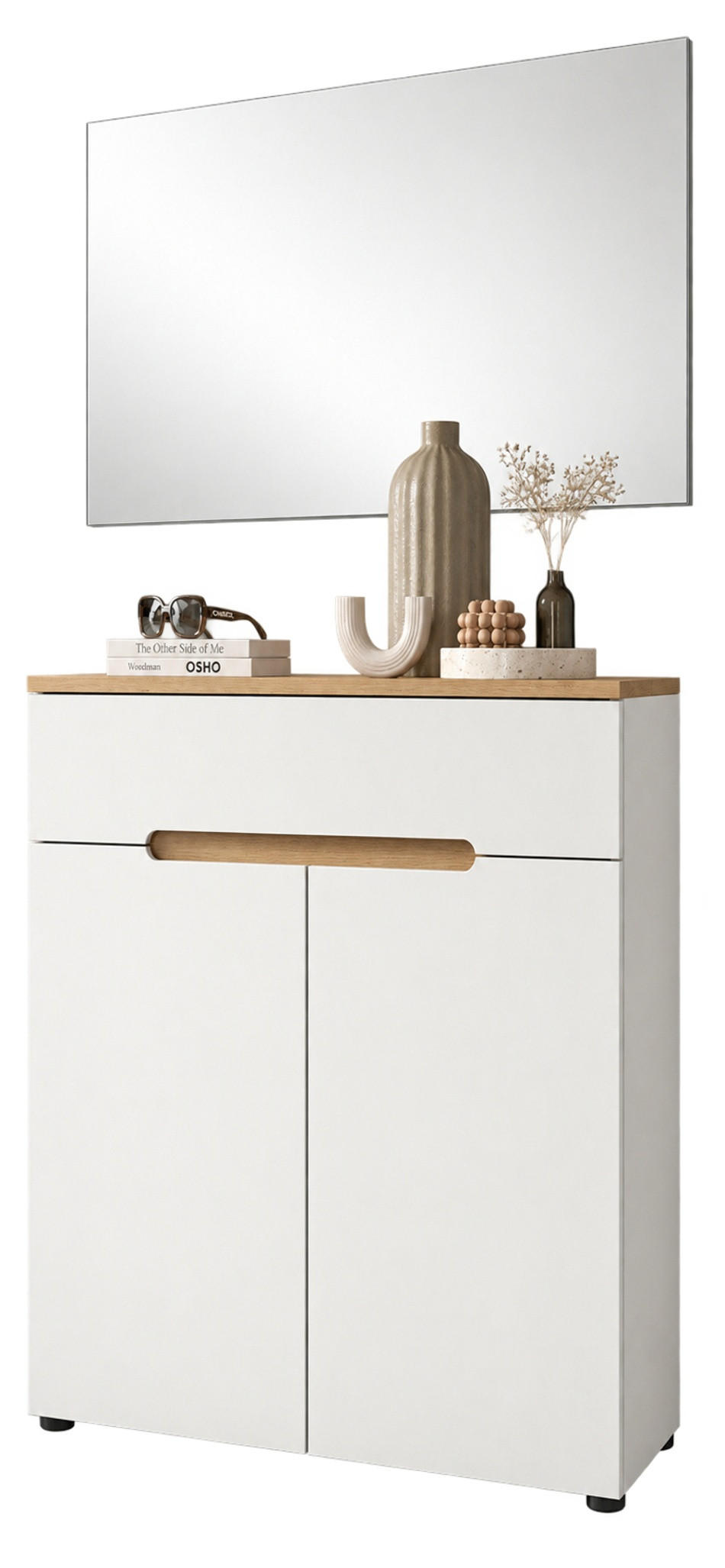 GARDEROBEN-SET weiß, Eiche Artisan 2-teilig, Flurkommode mit Soft-Close - Weiß, Glas/Holzwerkstoff (80/190/37cm) - Inn.Furn