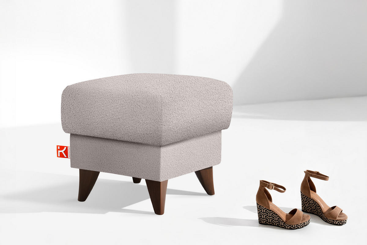 HOCKER GUSTAVO Fußstütze, Bouclé, Grau - Grau, Holz/Holzwerkstoff (53/49/53cm) - KONSIMO®