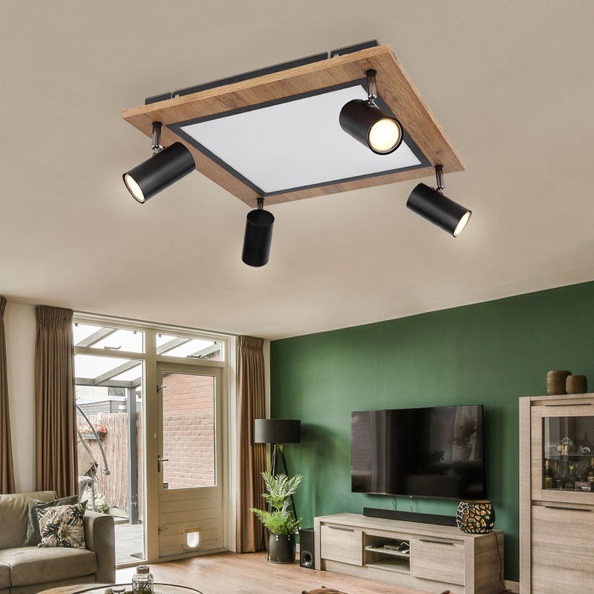 LED DECKENLEUCHTE ULLA Schwarz Holzoptik - Schwarz, Metall (45/45/13cm) - Globo Lighting