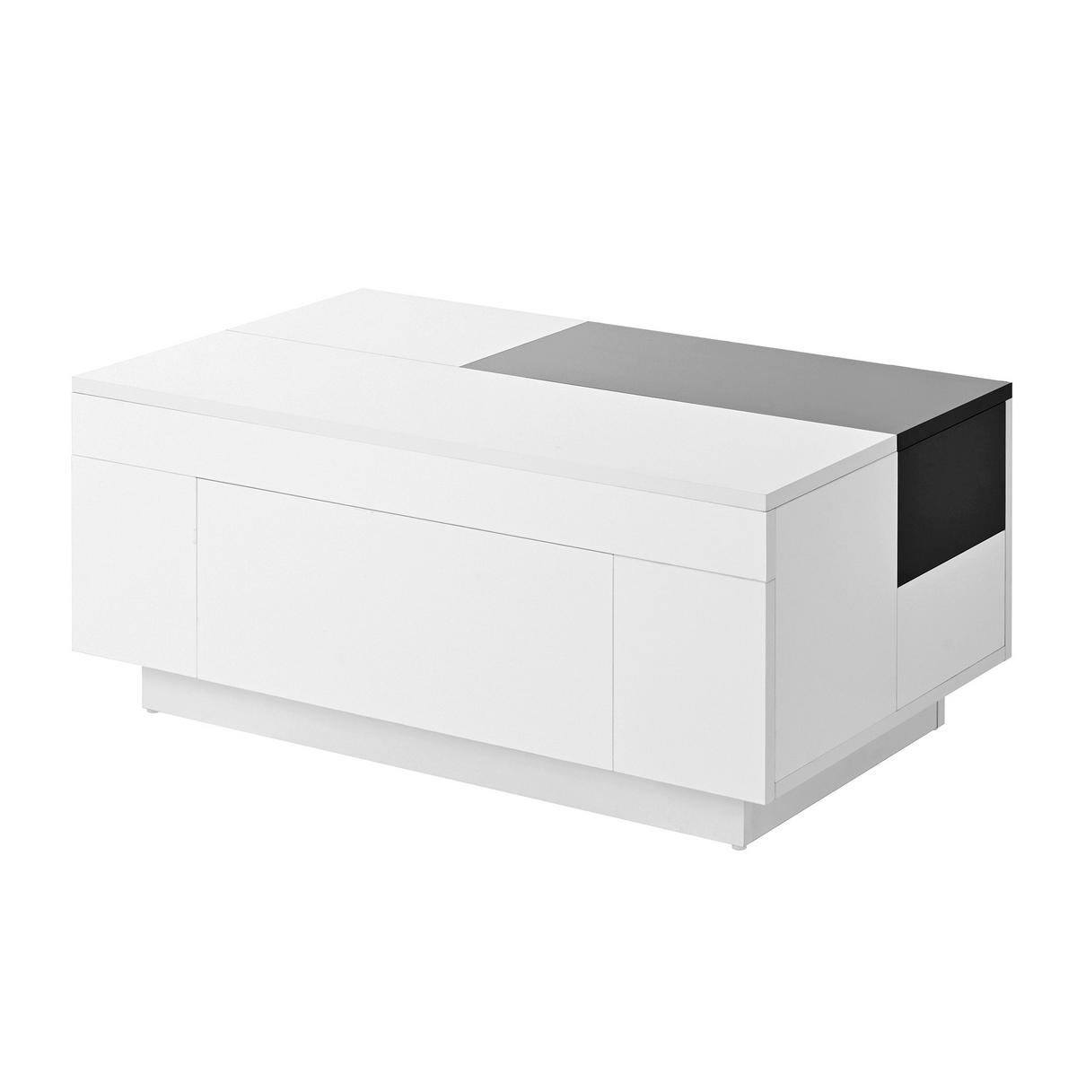 KONFERENČNÍ stolek z MDF, 80/50/35,5 cm černá/bílá, s LED osvětlením a zásuvkou - bílá, kompozitní dřevo (80/50/35.5cm) - BEAOK