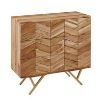 SIDEBOARD – Akazie Massivholz, rustikal, mit Muster, Landhausstil - Beige/Goldfarben, Holz/Metall (90/86/40cm) - KADIMA DESIGN