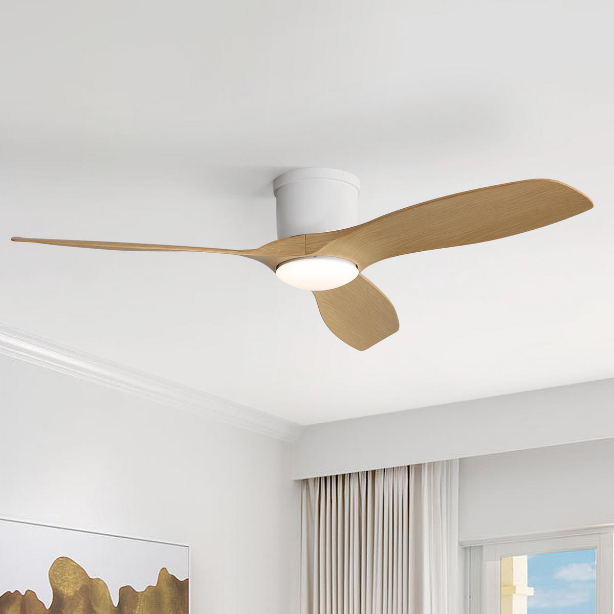DECKENVENTILATOR 52Zoll Flach LED Licht ABS Flügel DC Motor - Weiß, Kunststoff (132/132/22.86cm) - CASIVA