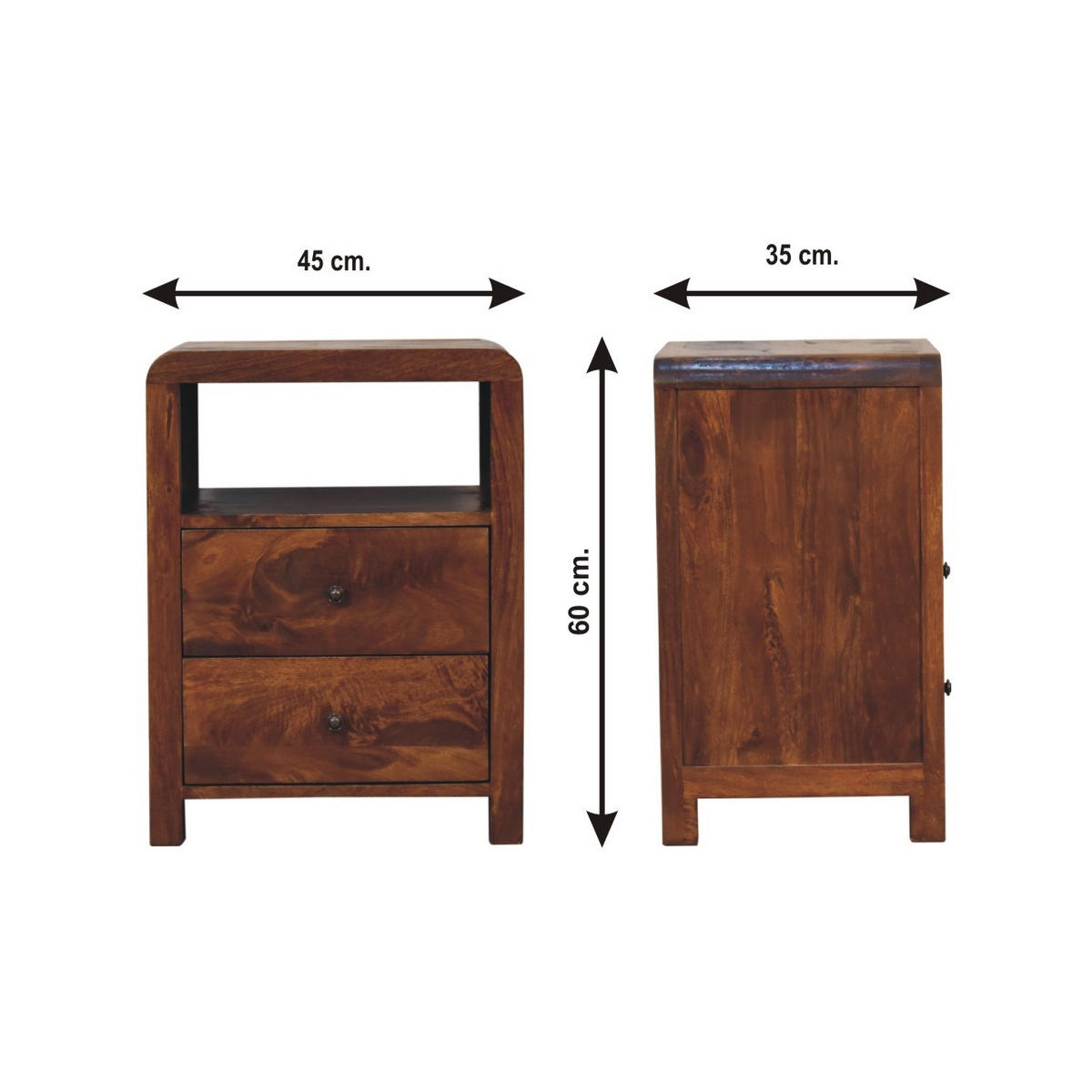 NACHTTISCH Aspen mit 2 Schubladen, Braun - Messingfarben/Braun, Mangoholz/Holz (35/60/45cm) - Artisan Furniture